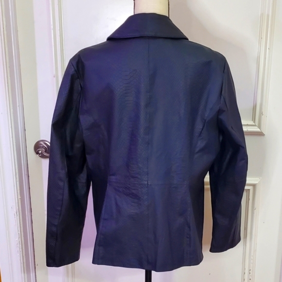 Pamela McCoy Textured Black Genuine Leather Blazer, Size Large - Picture 5 of 16